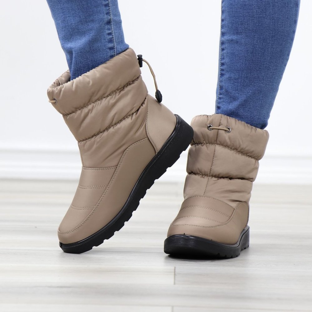 Weather Resistant Warm Synthetic Fur Inside Taupe Above Ankle Boots - Picture 11 of 13